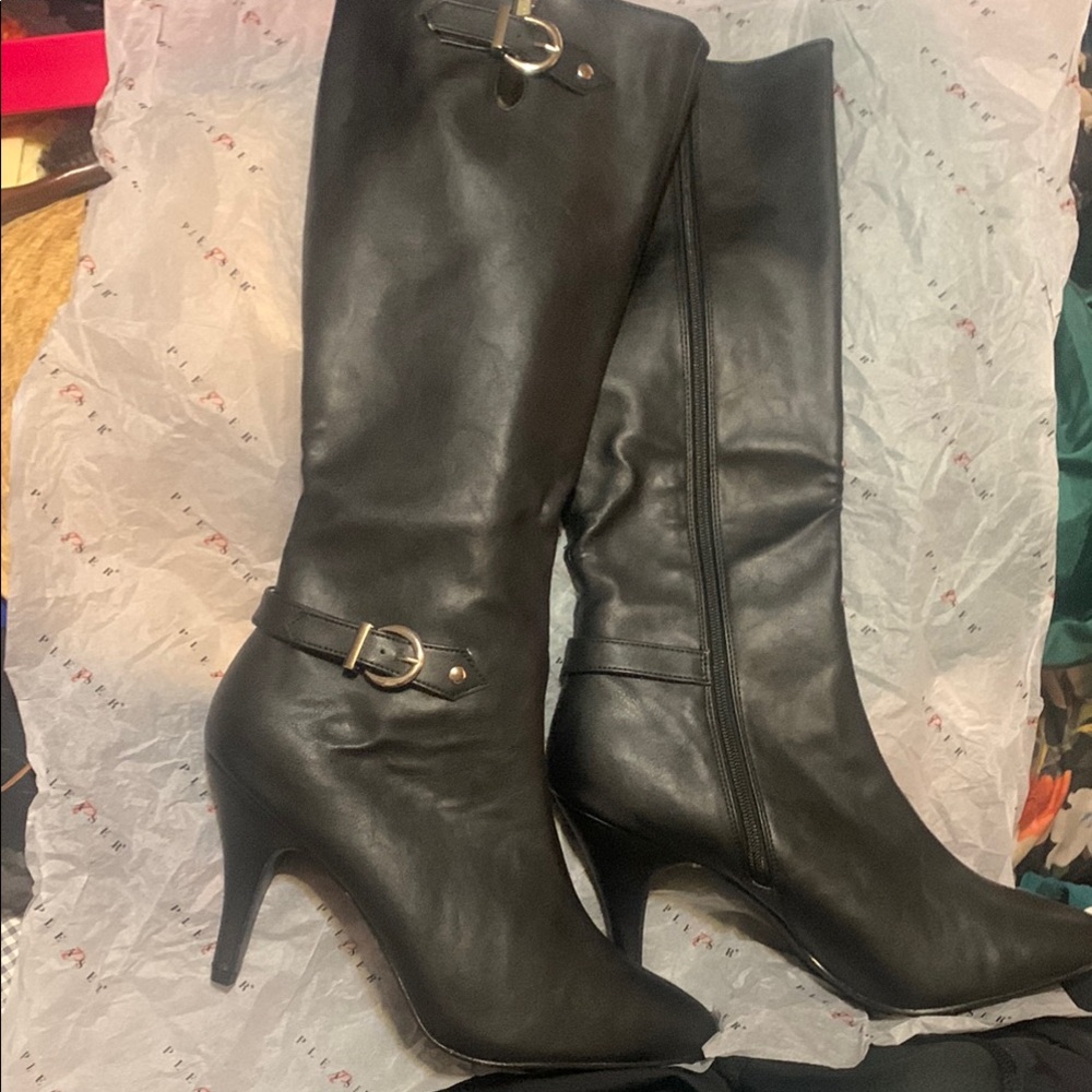 Pleaser Black Heeled Knee-High Boots